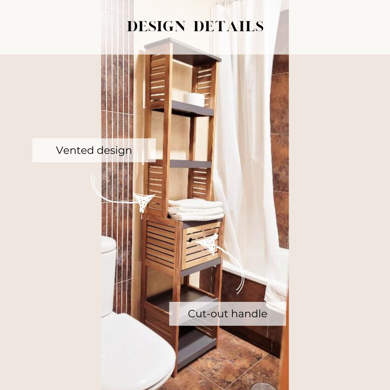 Tall Bathroom Storage Cabinet with Multiple Shelves and Vented Door, Brown and Grey - Elements Collection