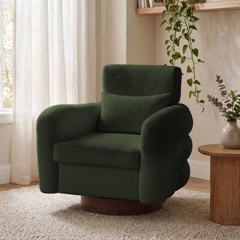 Fauteuil pivotant à 360° avec appui-tête réglable sur quatre niveaux et base en bois., Vert