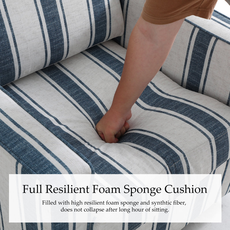 Chaise d'appoint pivotante rembourrée avec dossier et coussins de siège Bronnen, Stripe Navy Cotton Blend