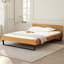 Structure de lit en bois de pin et en fer noir, lit plateforme moderne avec lattes robustes et tête de lit-1258943612