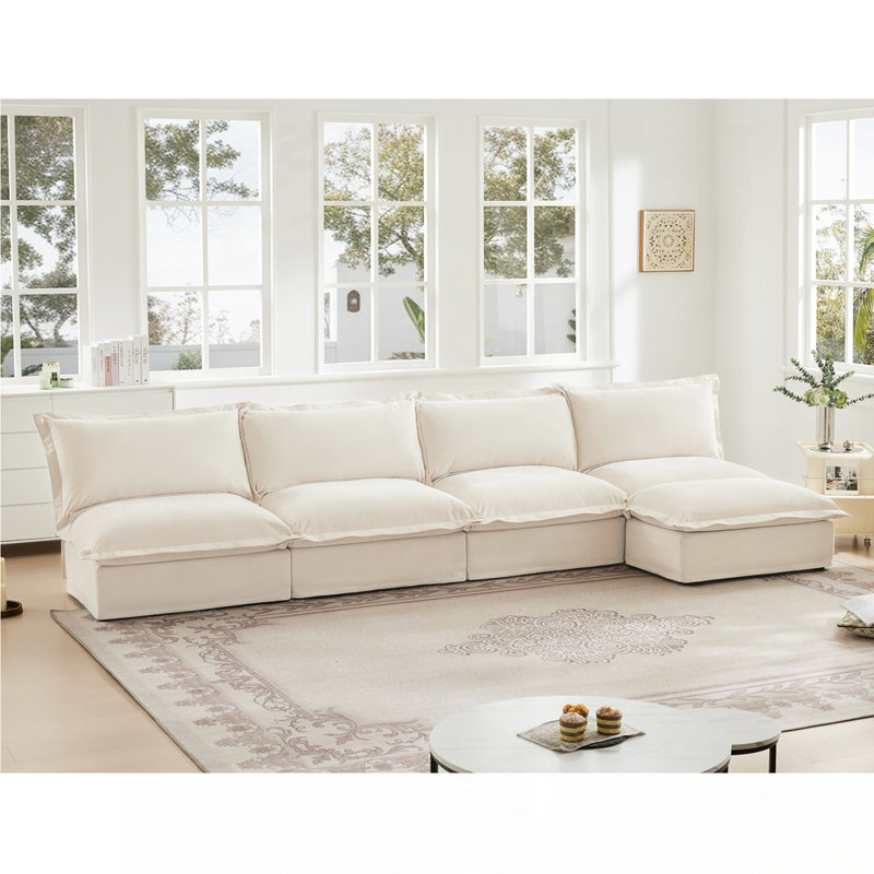 Canapé modulaire confortable pour repose-pieds, Crème, crème