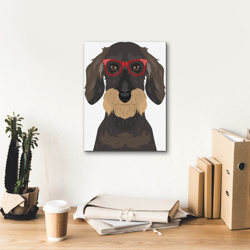 «Wire Haired Dachshund Porter Hipster Glasses» par Furbaby Affiliates, art mural sur toile, H 16 po x l 12 po