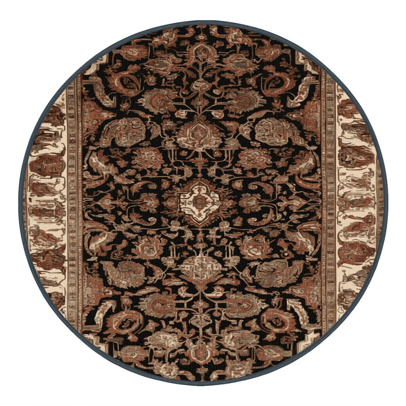 Machine Washable Persian Brown Area Rug, Round 7'