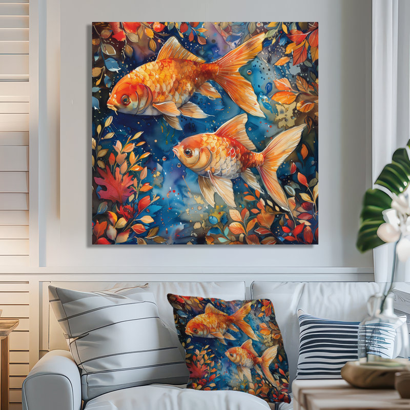 Aquarium orange, bleu, océan, merveilles de poisson, White Picture Framed, H 30 po x l 30 po