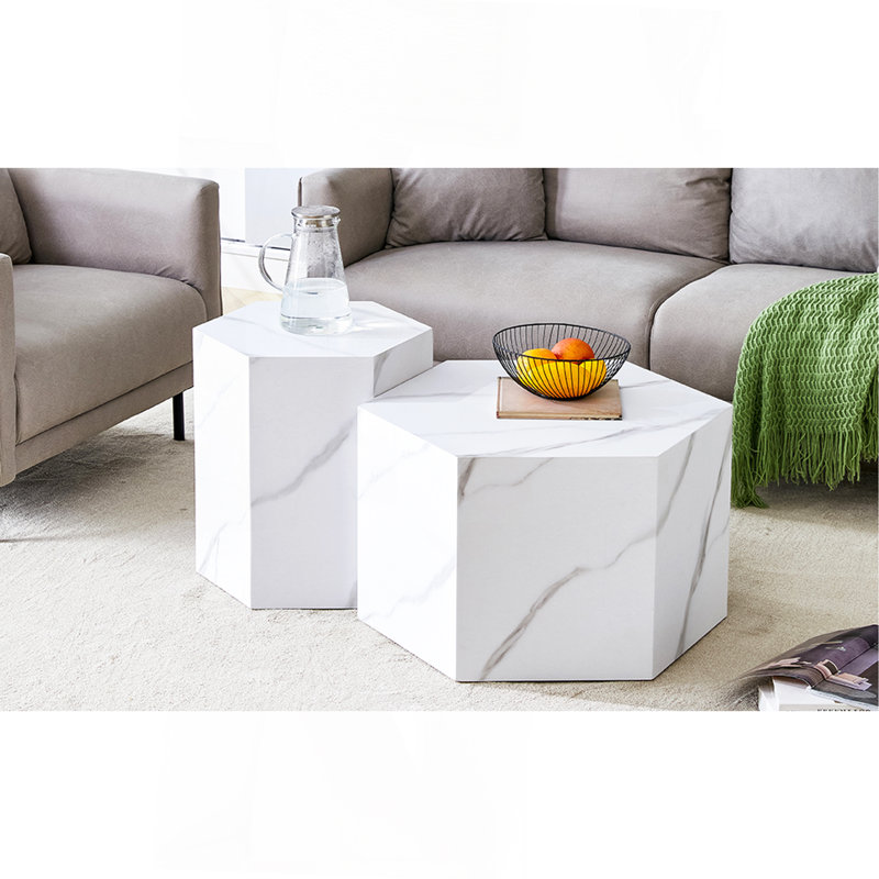 Modern Minimalist Style White Marble Patterned MDF Coffee Table Set  .Complex Texture Patterns