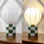 Lampe de table à DEL miniature Valarie de 10,25 po en céramique à damier de style contemporain moderne, avec abat-jour globe côtelé en forme de cocon.-814543722