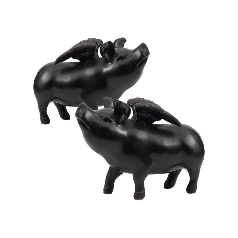 Flying Pig Sculptural Accent Set of 2 7" x 3" x 5.5" Black