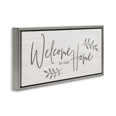 Welcome To Our Home Country Sign Gray Framed Floater Canvas Wall Art by Natalie Carpentieri