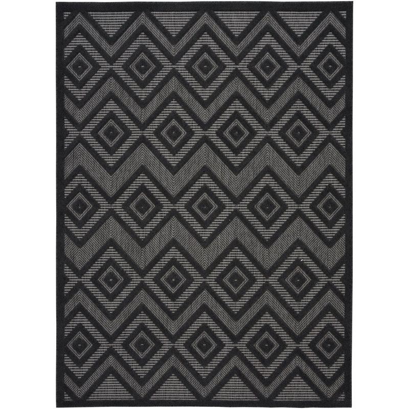 Foundry Select Versatile Diamond Charcoal/Black Indoor/Outdoor Area Rug, Rectangle 9' x 12'