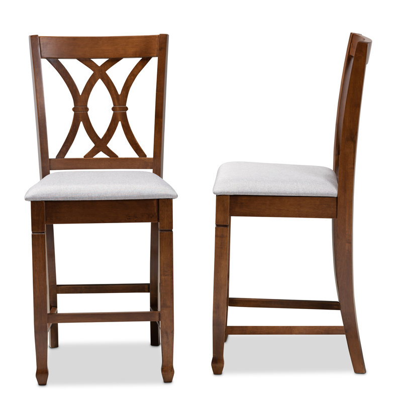 Upholstered Counter Stool with Solid Wood Frame, Grey, Walnut Brown, Bar Stool (29" Seat Height)