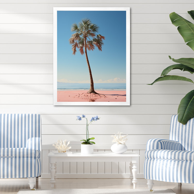 Sea Breeze, prunier rose et bleu sur toile, H 32 po x l 16 po x P 1 po, Cadre photo blanc