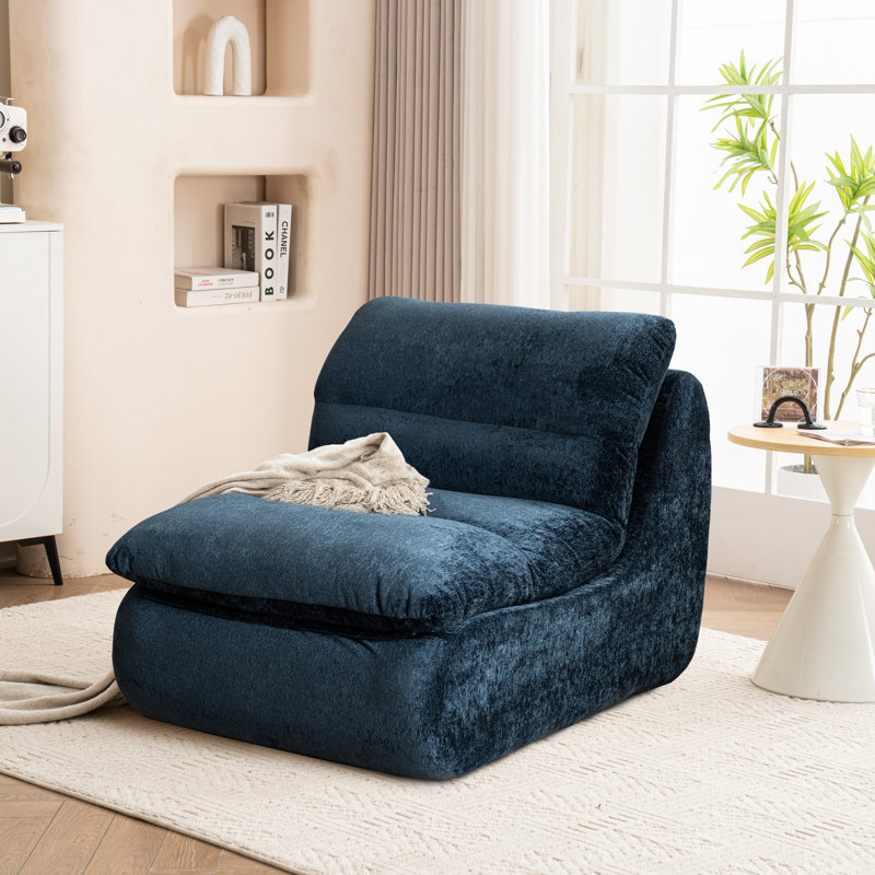 Upholestered Accent Bean Bag Chair , Blue
