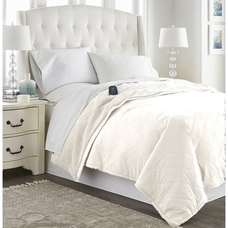 Couverture électrique en sherpa Micro Flannel®, Simple, Ivoire