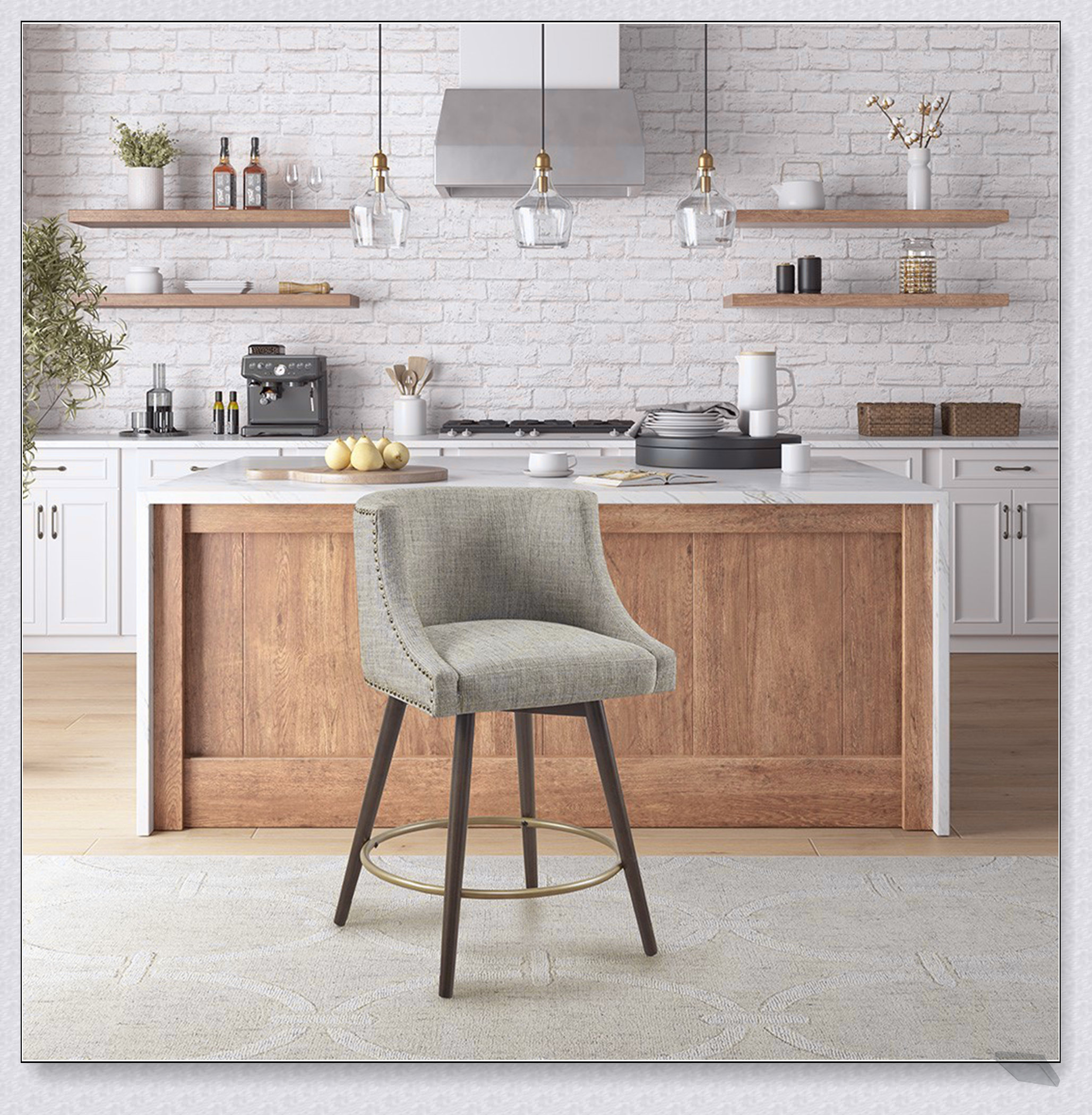 Kitchen Counter Position Latitude Run® Comfortable Swivel Counter Stool with 360-Degree Rotation ...