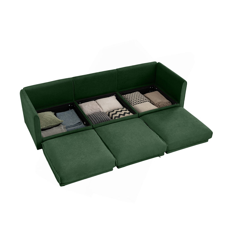 Élégant canapé en chenille avec siège de rangement, dossier cylindrique et accoudoirs, canapé contemporain en tissu 3 places avec compartiment de rangement caché