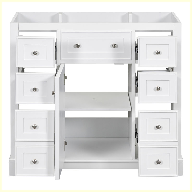 Meuble-lavabo moderne avec armoire et six tiroirs, Blanc / Blanc