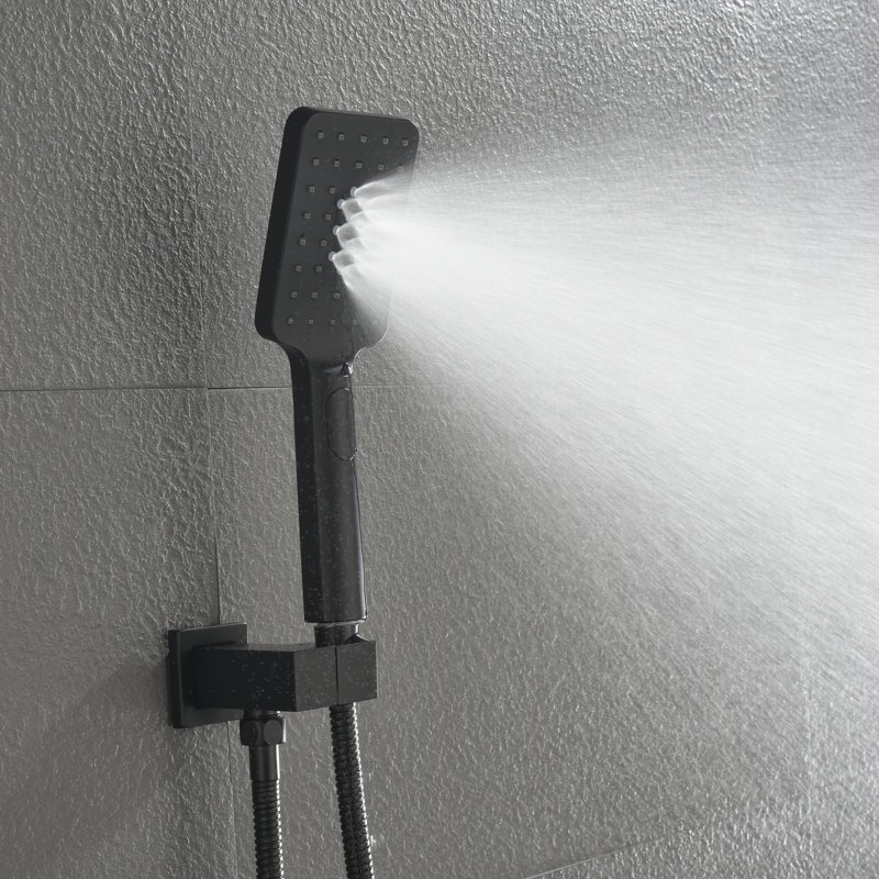Système de douche à pression équilibrée à 2 fonctions avec valve brute et douchette multifonction, Noir mat