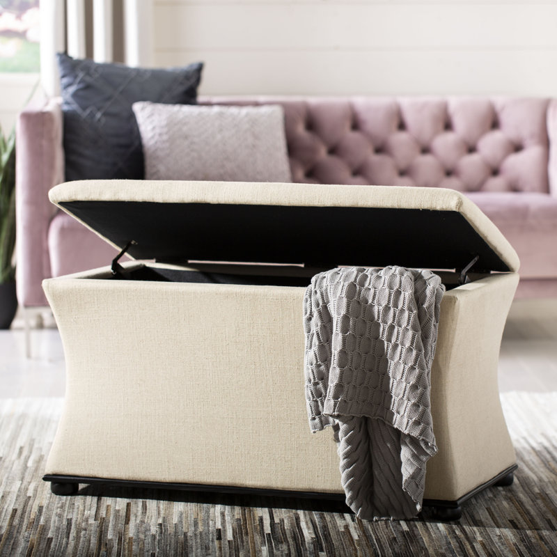 Maiden Linen Blend Upholstered Storage Bench, Beige