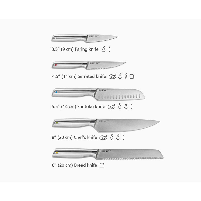 Joseph Joseph Joseph Joseph Elevate Steel 5-Piece Knife Set with In-Drawer Bamboo Storage Tray