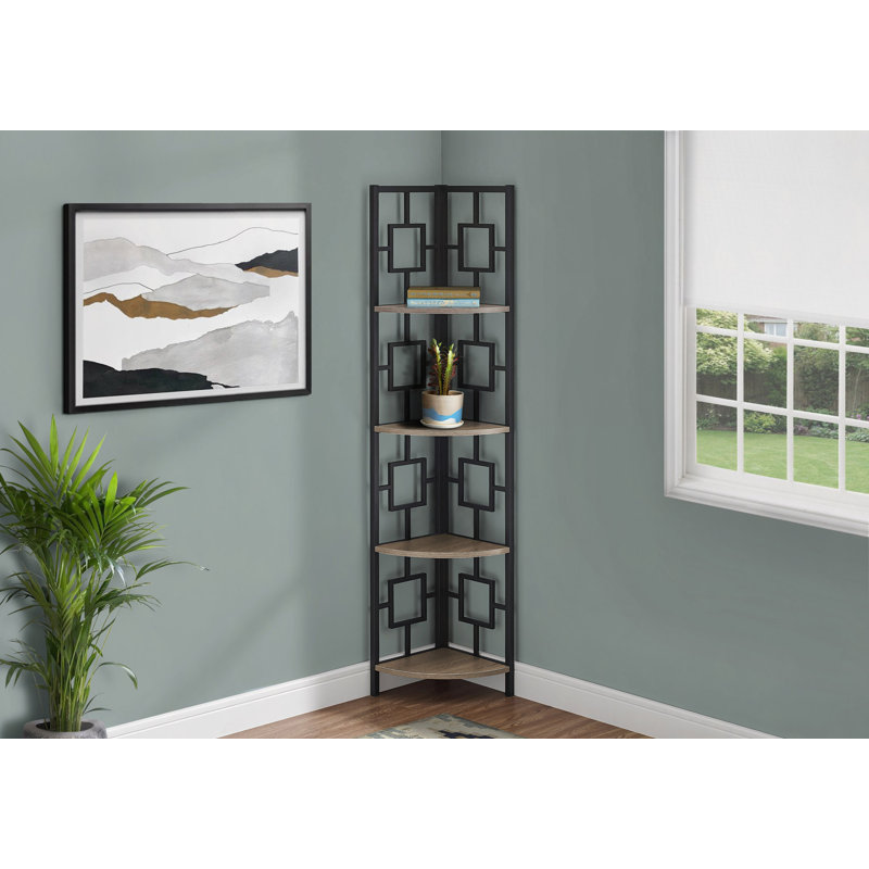Bibliothèque, bibliothèque, étagère, d'angle, 4 niveaux, H 62 po, bureau, chambre à coucher en métal, Taupe