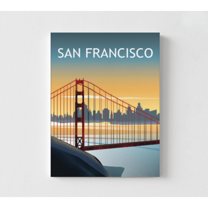 Californie, affiche de San Francisco, impression d'affiche de ponts, grand bureau de Californie, grandes villes, décor de l'État de Californie