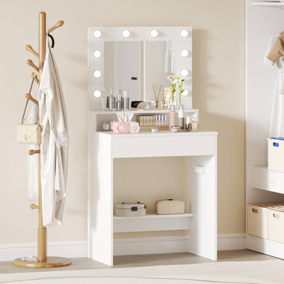 Bureau de coiffeuse avec miroir et lumières avec 3 modes d'éclairage et luminosité réglable blanche