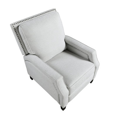 Solid Wood Reclining Chair With Gray Chenille, Attached Cushions Transitional Chenille Chair, Foam Padding, Removable Seat Back