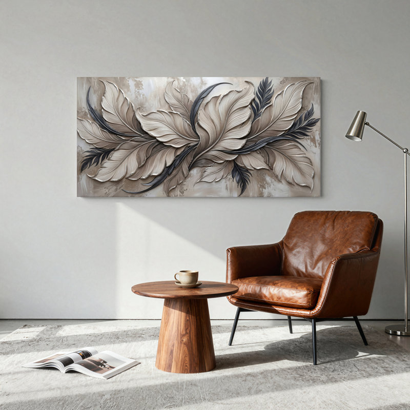 Ensemble de 1 tableau sur toile « Plumes », 48“W x 24”H, Wrapped Canvas