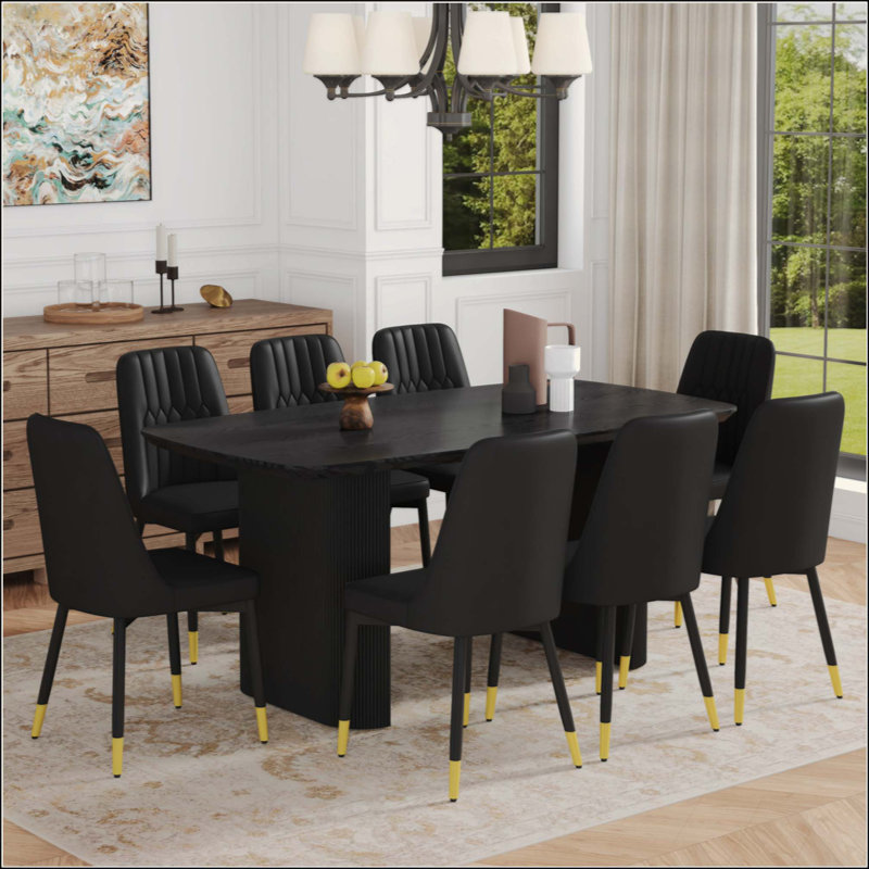 Table de salle à manger spacieuse en bois aggloméré et 8 chaises en polyuréthane, idéales pour un décor moderne et luxueux, 9