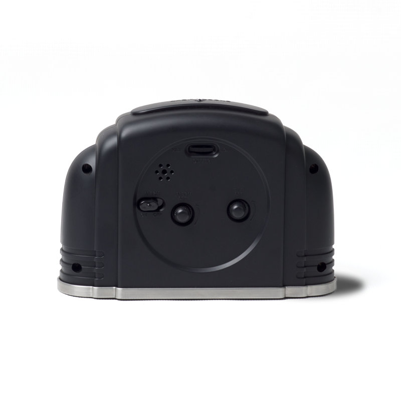 Black Art Deco Metal Analog Alarm Clock with Ivory Dial