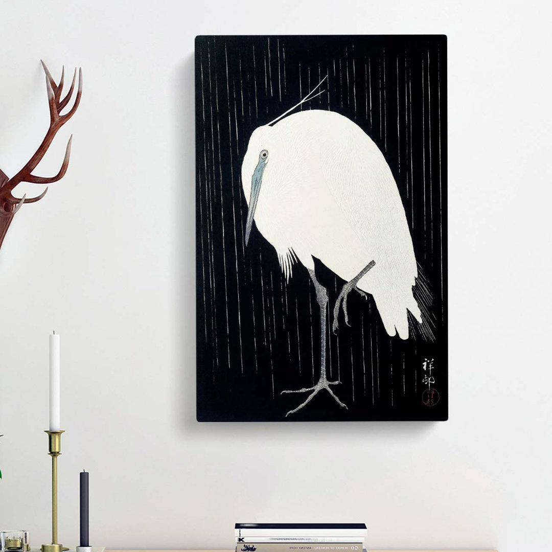 Egret In The Rain by Ohara Koson - Wrapped Canvas