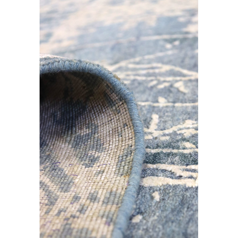 Flight Damask Area Rug in Blue/Taupe/Silver, Rectangle 8' x 9'7"