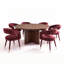 Ensemble de table de salle à manger ronde en placage de bois de 60 pouces avec 6 fauteuils à dossier arrondi en velours-470850358