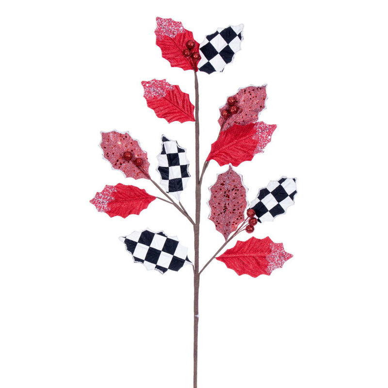  26" x 10" Red/White/Black Leaf Spray. It includes four pieces per bag.