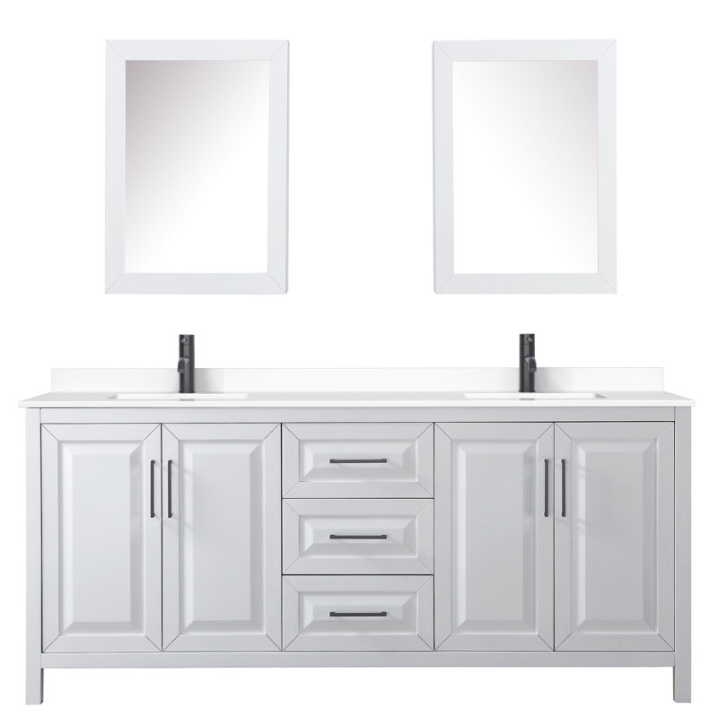 Daria 80'' W Double Vanity, White, Polished Chrome, Carrara Cultured Marble