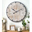 Grande horloge murale 24 pouces, bois rustique antique avec cercle en métal et grands chiffres gravés, horloge murale silencieuse