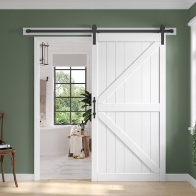 Panelled Manufactured Wood Barn Door with Installation Hardware Kit