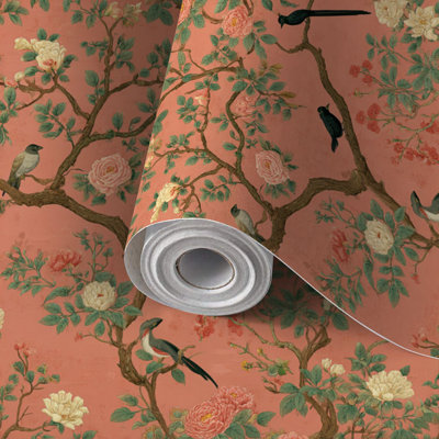 Peel and Stick Wallpaper Contact Paper Embossed Botanical Pastel Blossoms Birds Self Adhesive and Removable 24in x 118in(60x300cm)