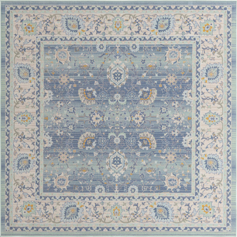 Tapis traditionnel Marciel couleur ciel, Carré 8 pi
