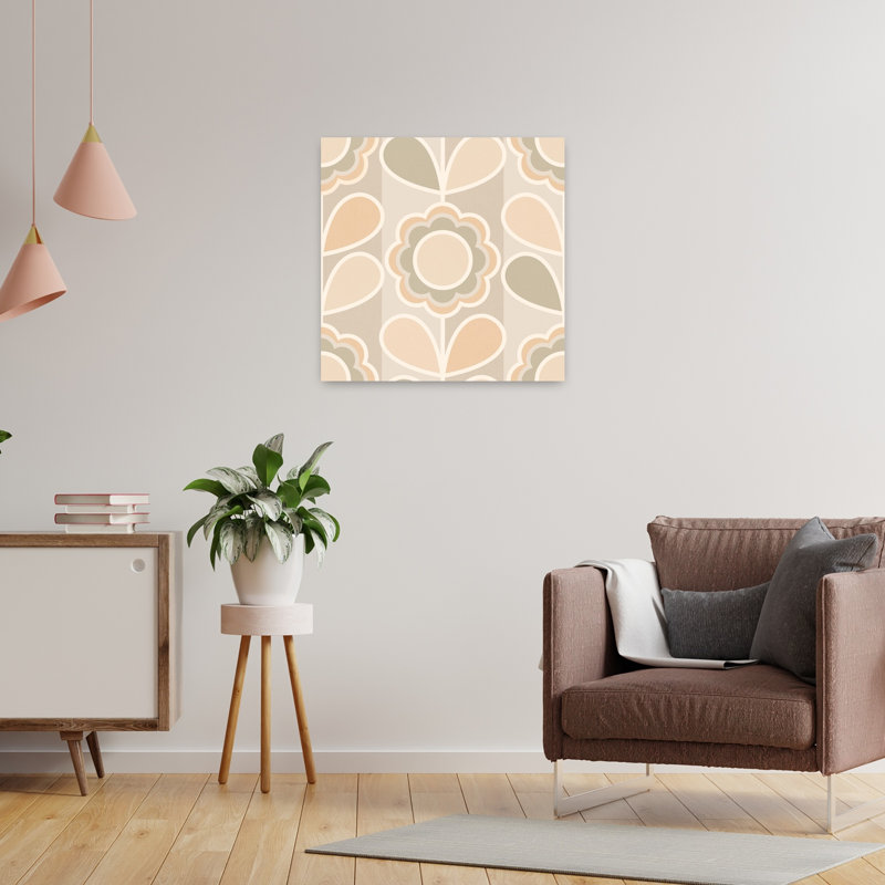 Impression d'art mural à motif floral rétro doux, géométrique abstrait et moderne, paysage de fleurs., H 24 po x l 24 po