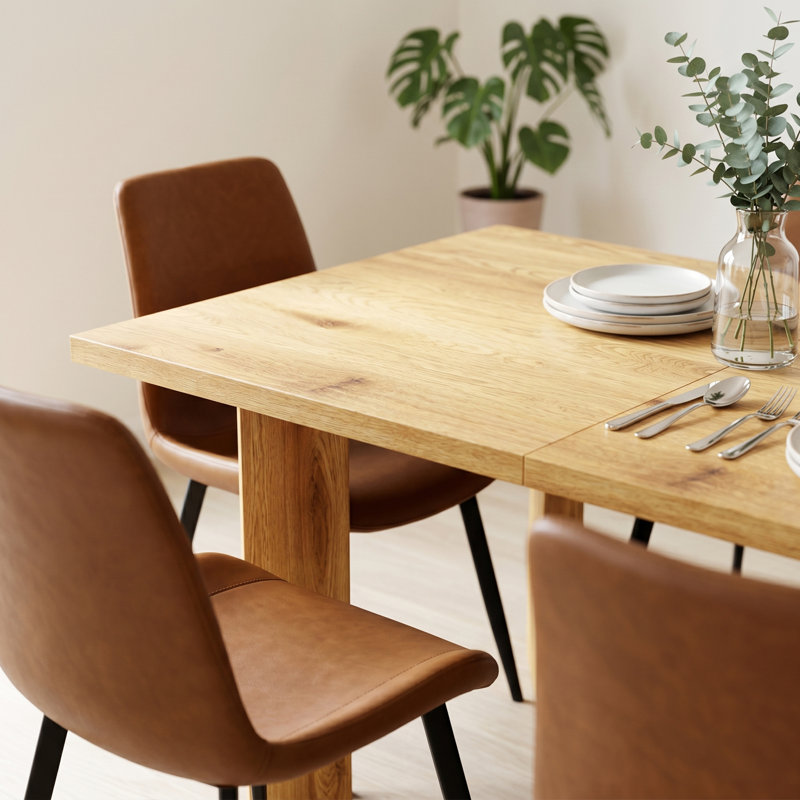 Table de salle à manger rectangulaire extensible en chêne massif, plateau robuste en MDF de 160 à 200 cm, style champêtre, pieds épais et solides, peut supporter jusqu'à 90 kg.
