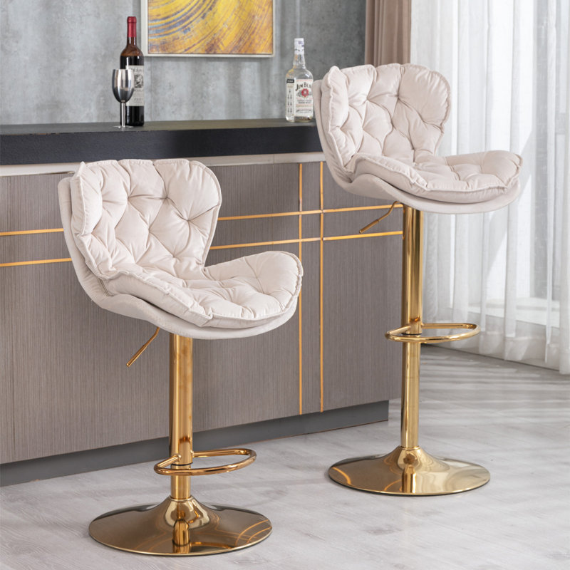 Anmar Swivel Upholstered Adjustable Height Bar Stool with Steel Frame, White