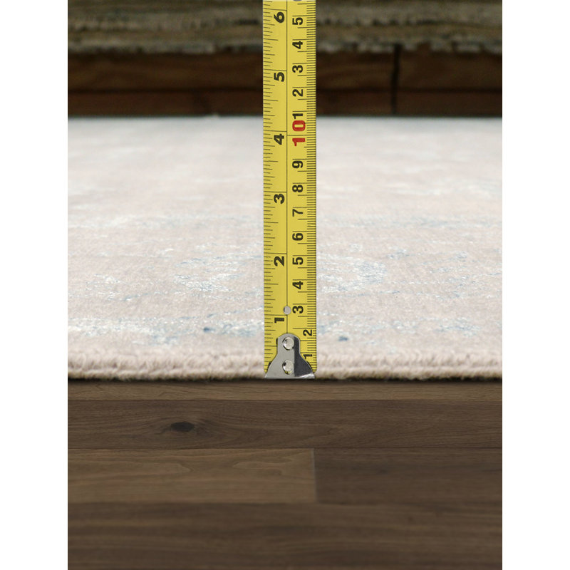Transitional Abstract Hand-Knotted Rectangle 8'11" x 11'8" Wool/Silk/Rayon From Bamboo Area Rug in Silver/Aqua