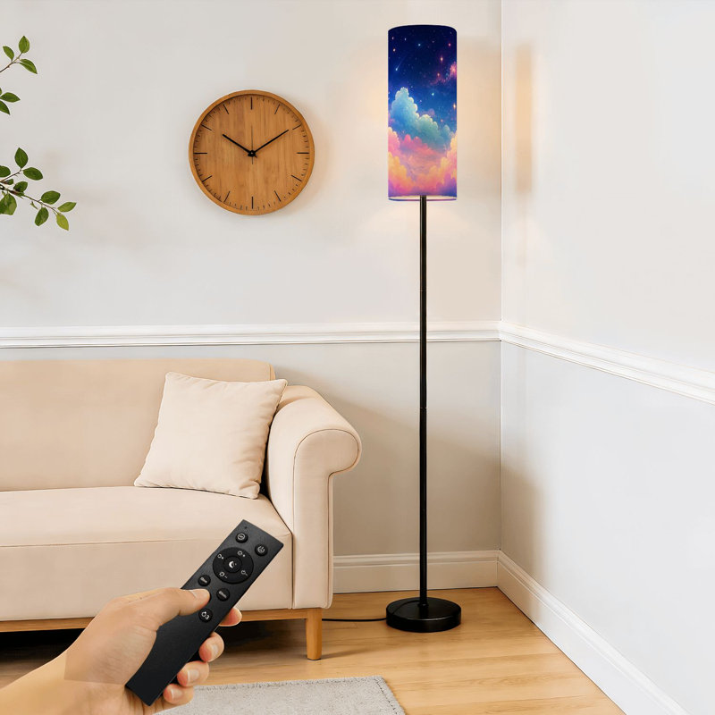 Grande lampe moderne sur pied avec télécommande à DEL à intensité variable, abat-jour réglable, ciel nocturne rêveur, nuages colorés, croissant, lune, salon, bureau, chambre à coucher