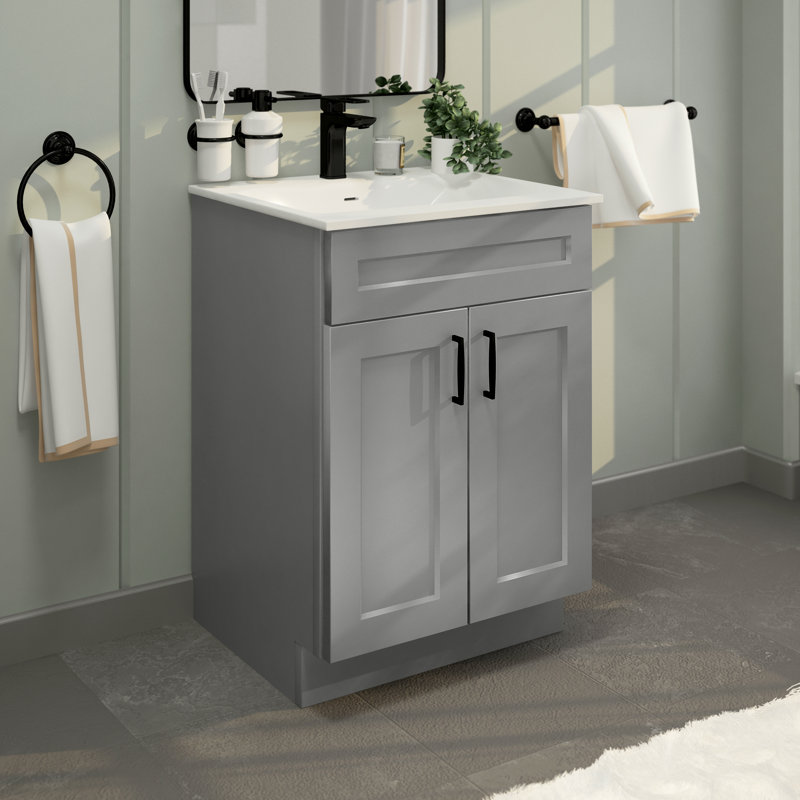 24'' Bathroom Vanity Sink Base Cabinet in Light Gray Shaker