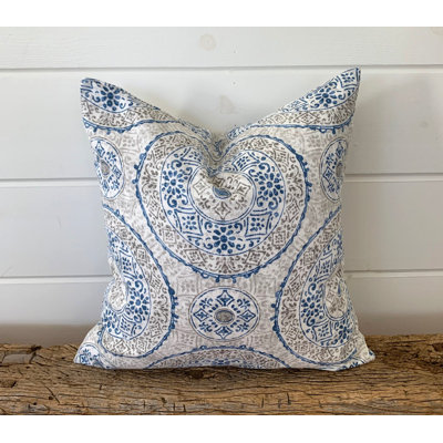 Blue Beige Medallion Damask Pillow Cover