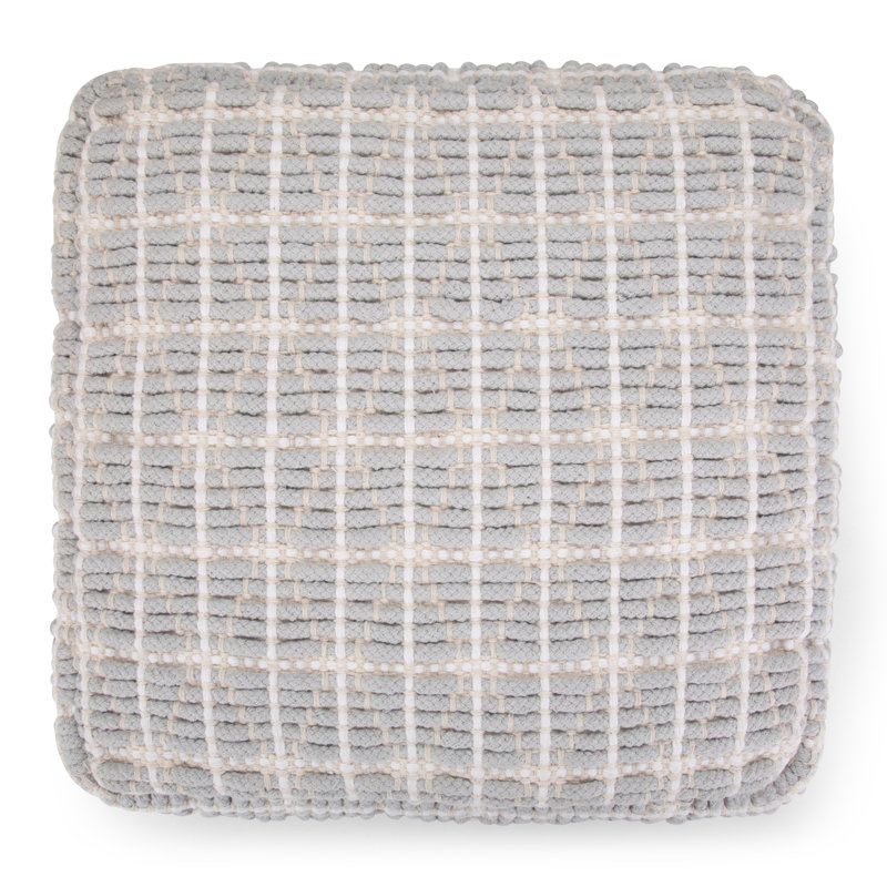 Noreen Light Blue and White Handloom Woven Square Pouf