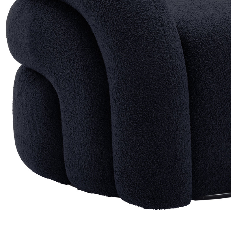 Fauteuil demi-tonneau pivotant rembourré Aunna, Mélange de polyester bleu marine