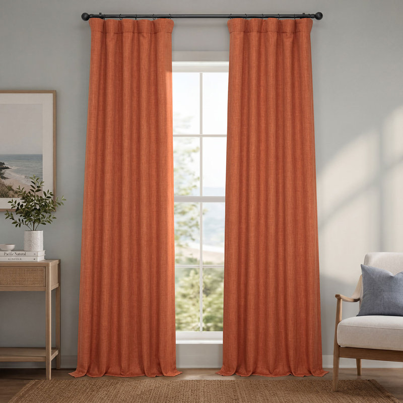 Ottis Faux Linen Room Darkening Curtain Panel, Desert Orange, 50" W x 84" L