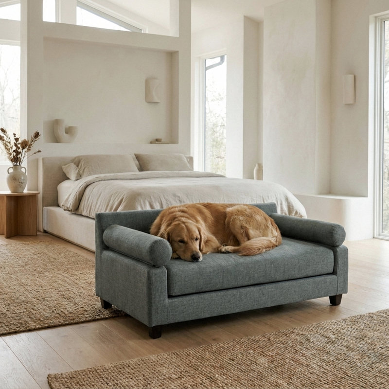 Canapé-lit orthopédique pour chien , Grand l 40 po x P 26 po x H 16 po, Gris clair